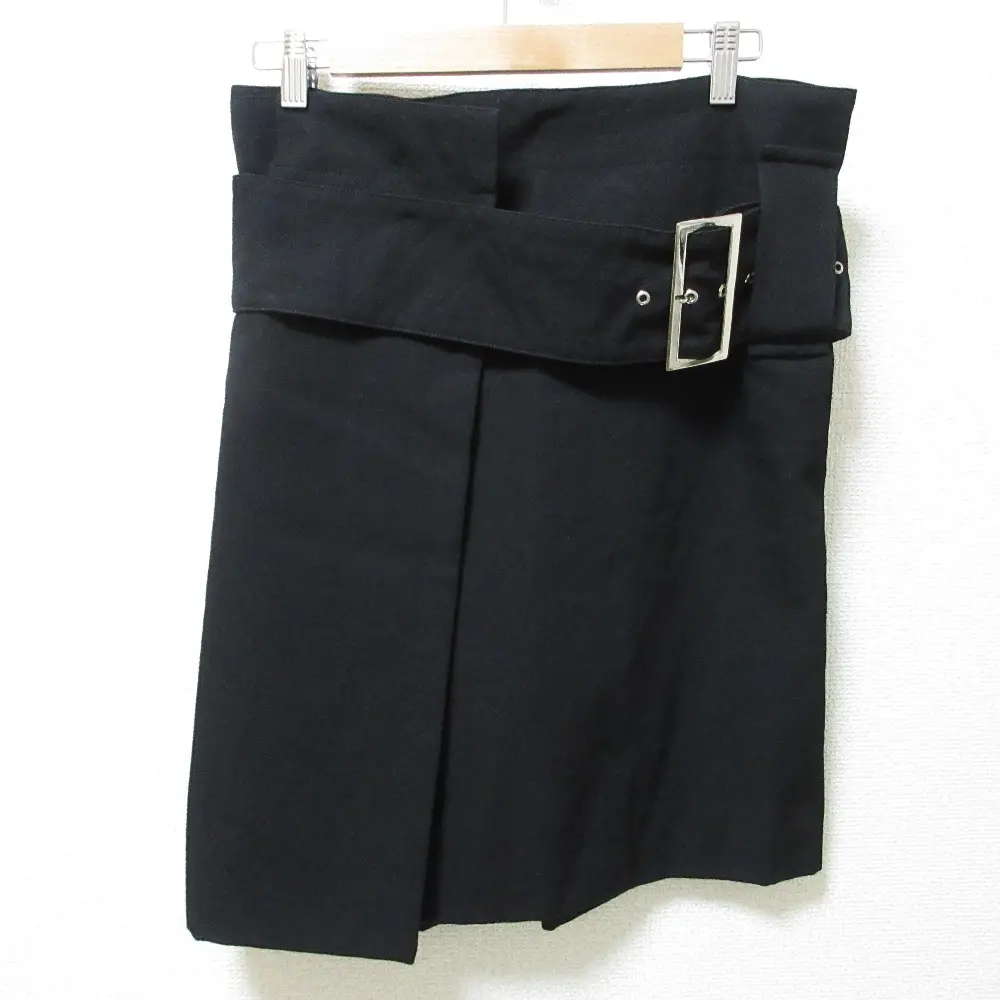 Yohji Yamamoto ヨウジヤマモト ひざ丈 ウールギャバ巻きスカート ベルテッドラップスカート 2 ブラック