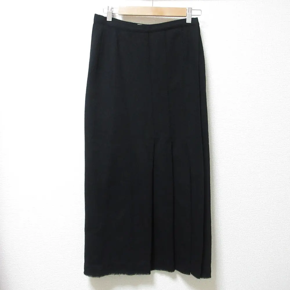 Yohji Yamamoto ヨウジヤマモト アルパカブレンド フリンジヘム タック プリーツ タイト ロングスカート 1 ブラック