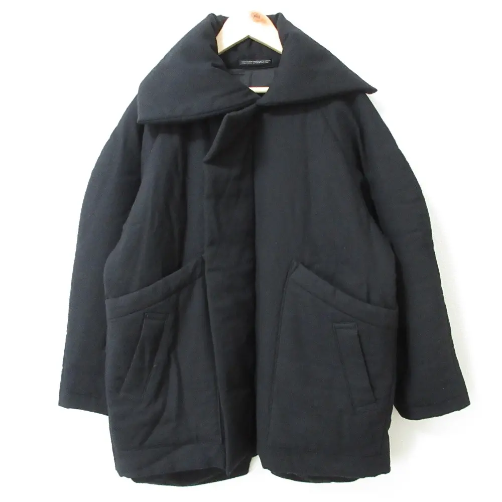 22AW ヨウジヤマモトコレクション 2/72 WOOLVIYELLA BIG BLOUSON COLLAR ウールビエラ ビッグブルゾンカラー コート 1 ブラック