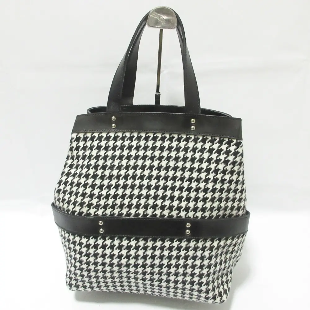 Yohji Yamamoto ヨウジヤマモト アンゴラブレンド 千鳥格子柄 レザーコンビ ツイード ハンドバッグ ブラック×ホワイト