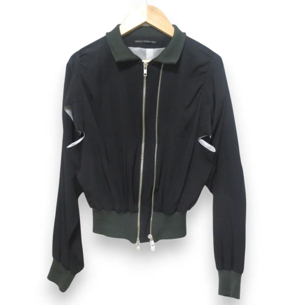 YOHJI YAMAMOTOヨウジヤマモト シルク100％ ダブルジップ オープンデザイン ジャケット ブルゾン FE-J17-450 サイズ2 ブラック