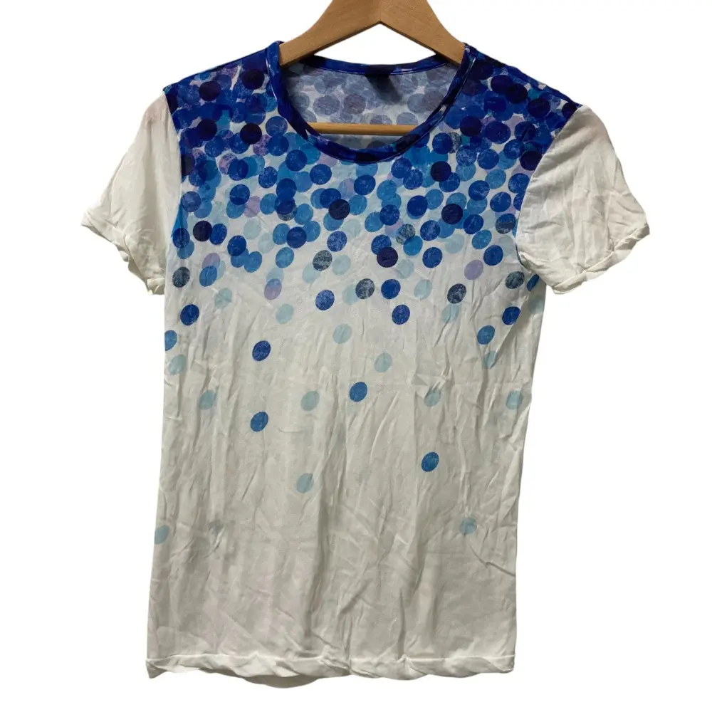 Y's Yohji Yamamoto ワイズ ヨウジヤマモト 半袖 プリント カットソー サイズ2 ホワイト×ブルー