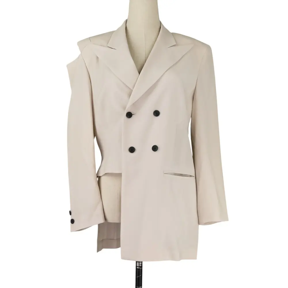 93SS Yohji Yamamoto ヨウジヤマモト ヴィンテージ ピークドラペル アシンメトリー ジャケット FO-J41-105 サイズS ベージュ