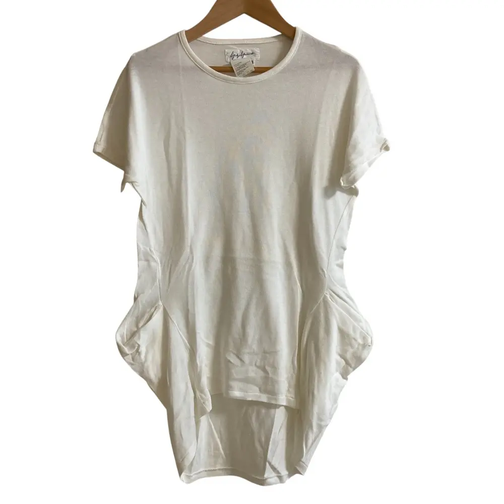 Yohji Yamamoto ヨウジヤマモト クルーネック ショートスリーブ 変形 ニットカットソー チュニック サイズ3 ホワイト