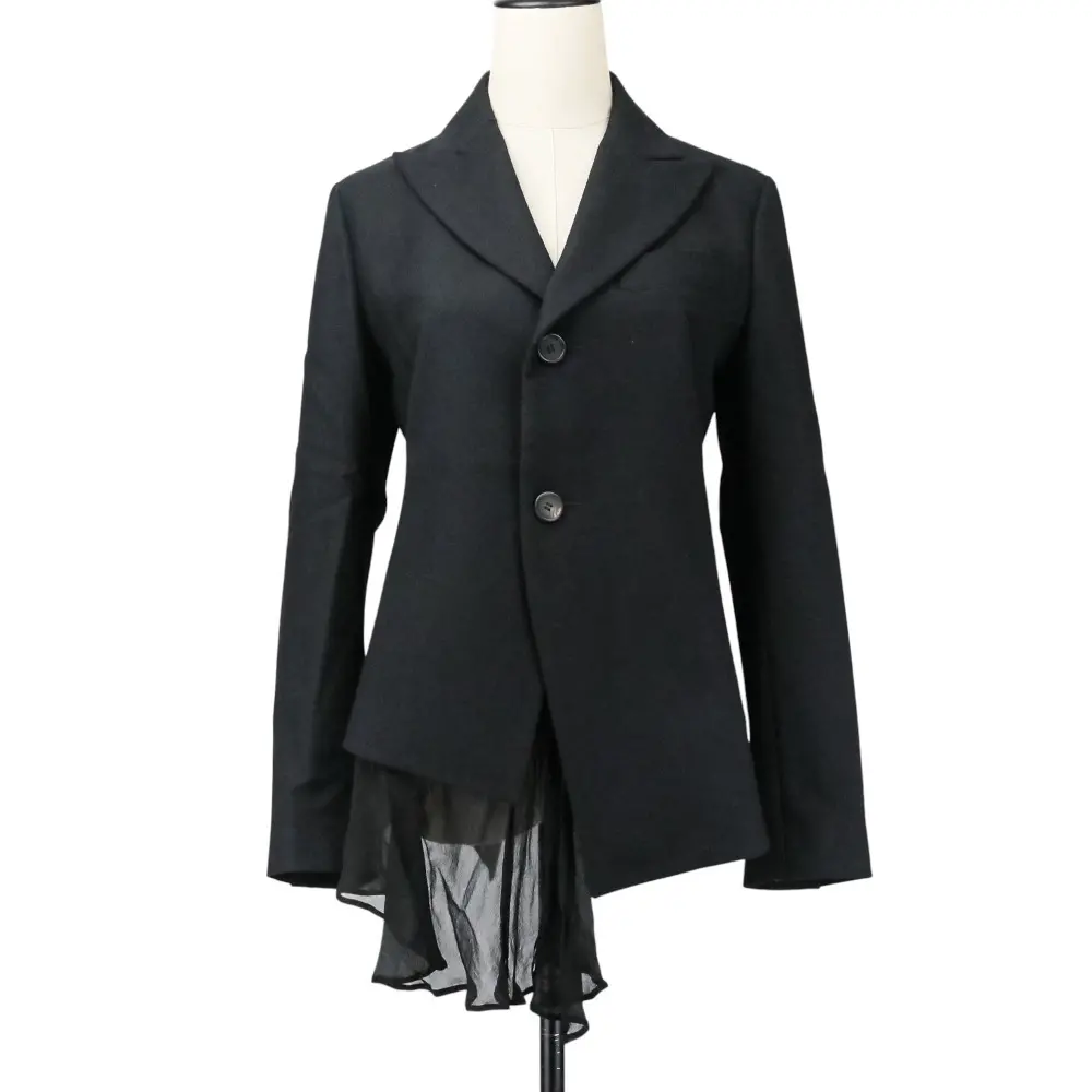 24AW Yohji Yamamoto ヨウジヤマモト シルクシフォン フラシ布付 テーラードジャケット FO-J22-105 サイズ1 ブラック