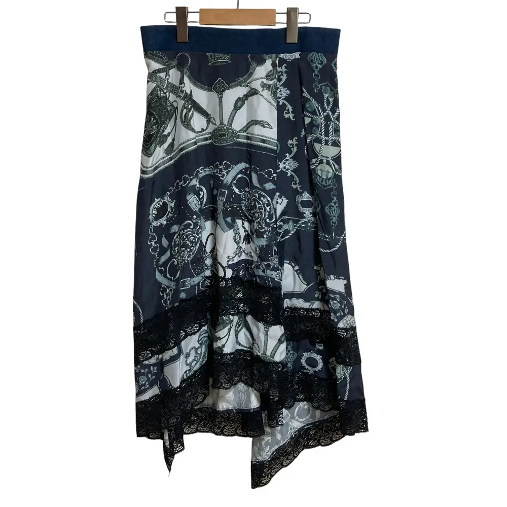 Y's ヨウジヤマモト ピンクレーベル スカーフプリントスカート YB-S40-230 サイズ2 ネイビー