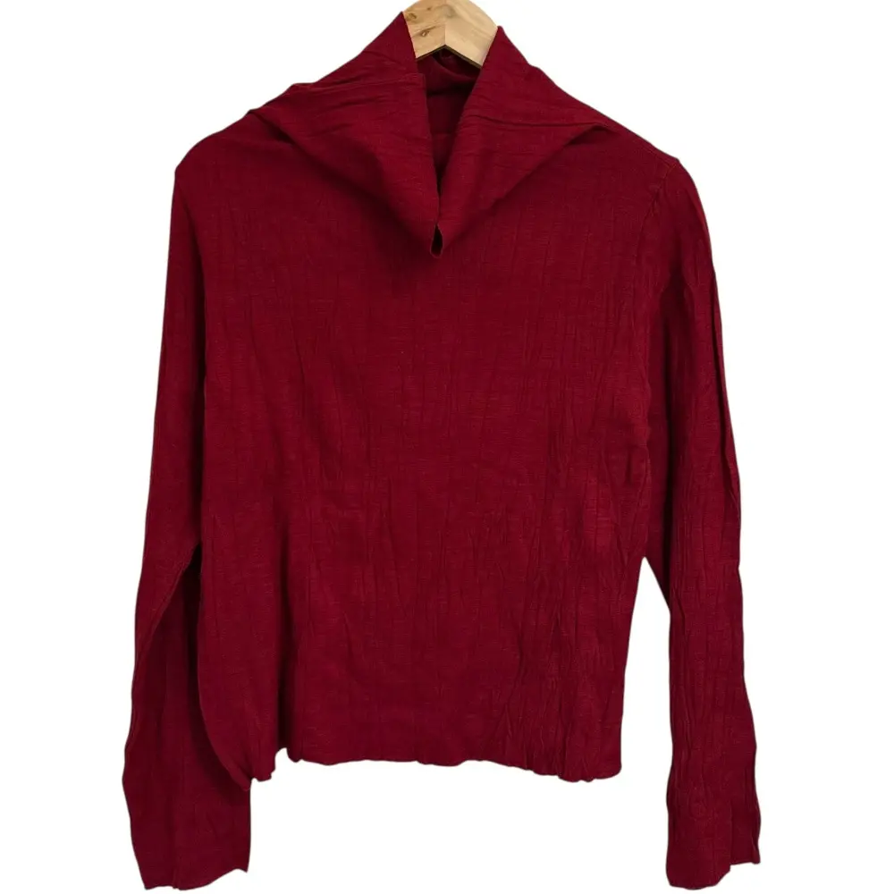 23AW Yohji Yamamoto ヨウジヤマモト 長袖 シワ加工 ハイネック ニットカットソー 2 ワインレッド