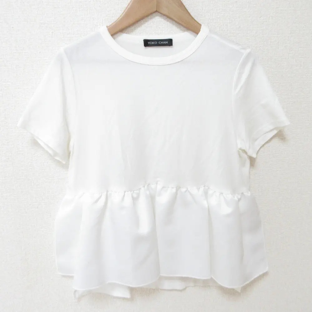YOKO CHAN ヨーコチャン フロントギャザー ストレッチ 半袖 カットソー 36 ホワイト
