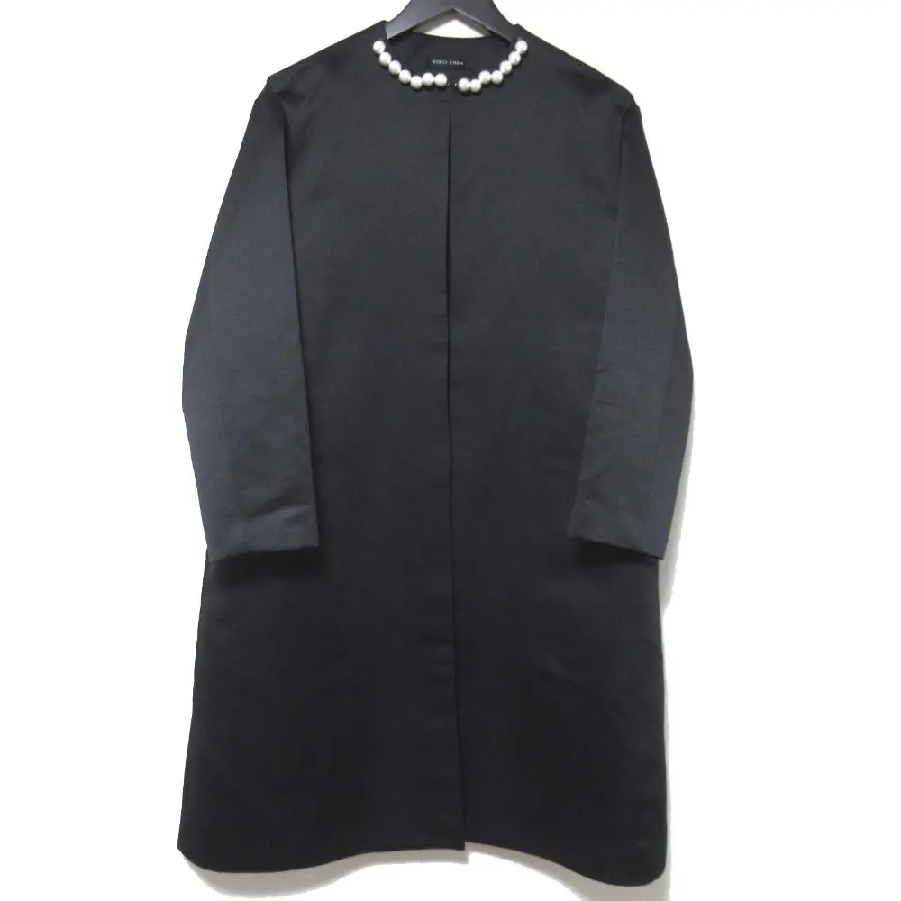 YOKO CHAN ヨーコチャン パール装飾 ノーカラーコート YCC-120-121 36サイズ ブラック