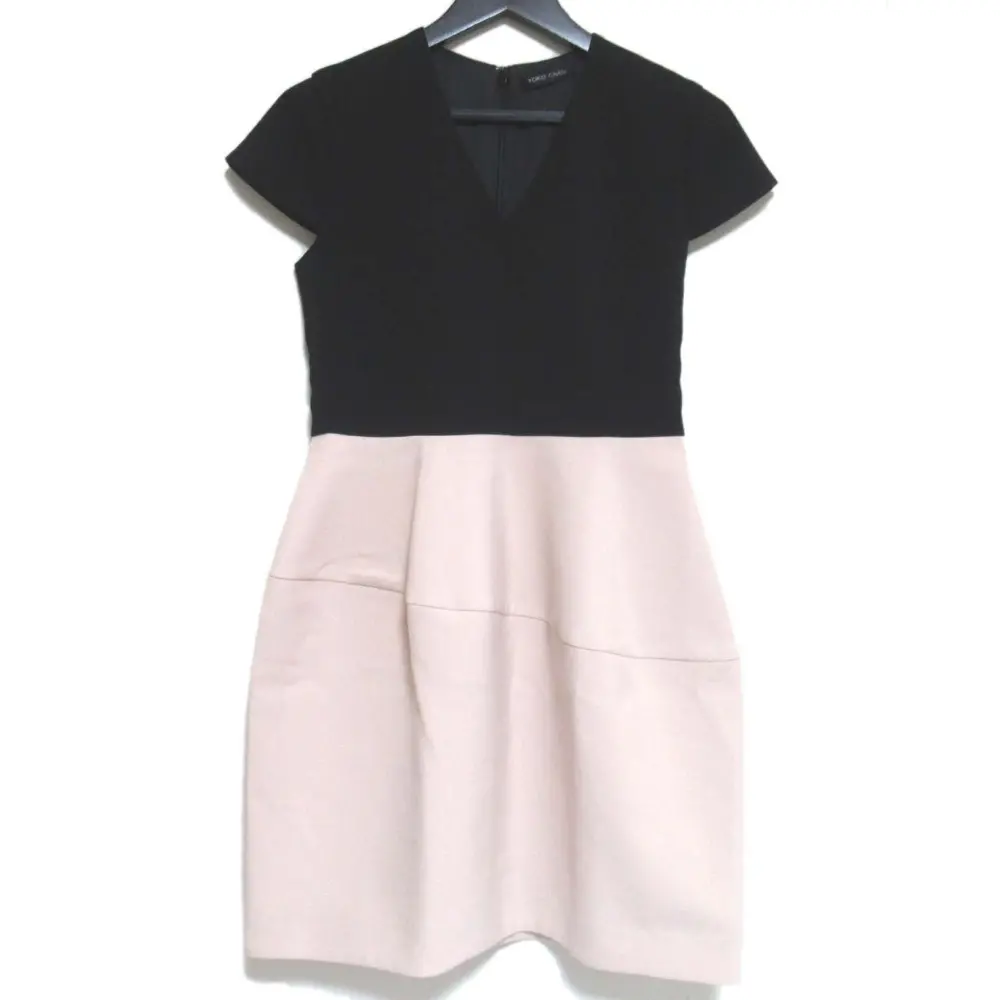 YOKO CHAN ヨーコチャン ひざ上丈 Vネック バイカラー コクーン ワンピース YCD-519-347 38サイズ ブラック×ピンクベージュ