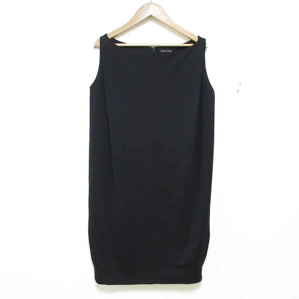 YOKO CHAN ヨーコチャン ストレッチ ボートネック ノースリーブ ミニワンピース ドレス 38 ブラック