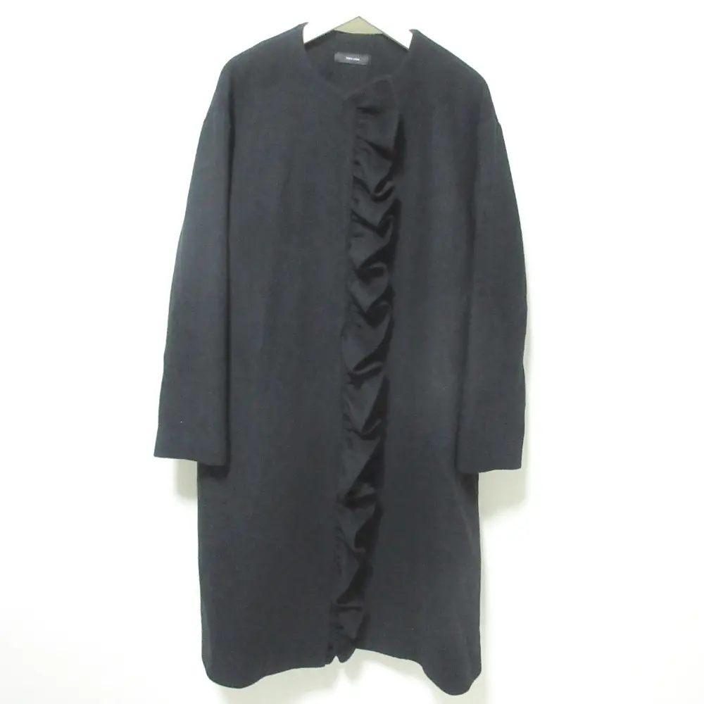 22AW YOKO CHAN ヨーコチャン フロントラッフル フリル ノーカラーコート YCC-422-191 36 ブラック