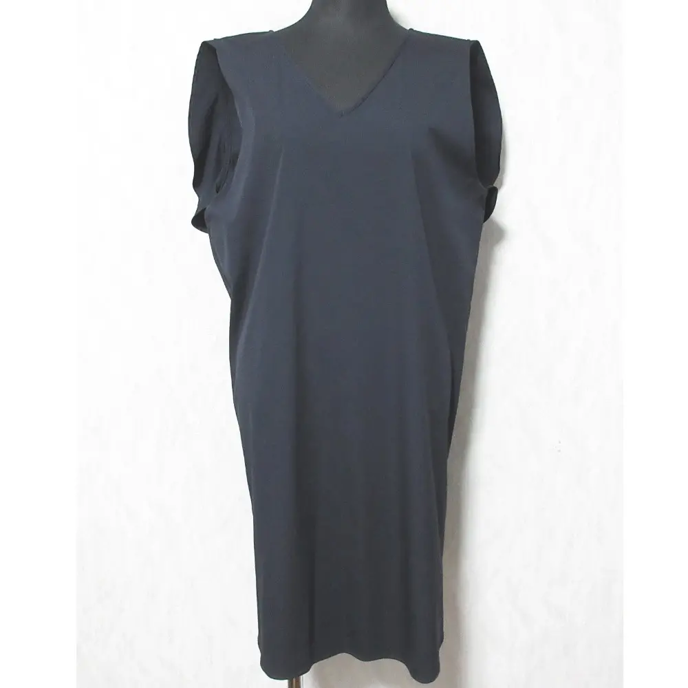 YOKO CHAN ヨーコチャン ストレッチ Vネック ノースリーブ チュニック ミニワンピース ドレス 40 ネイビー