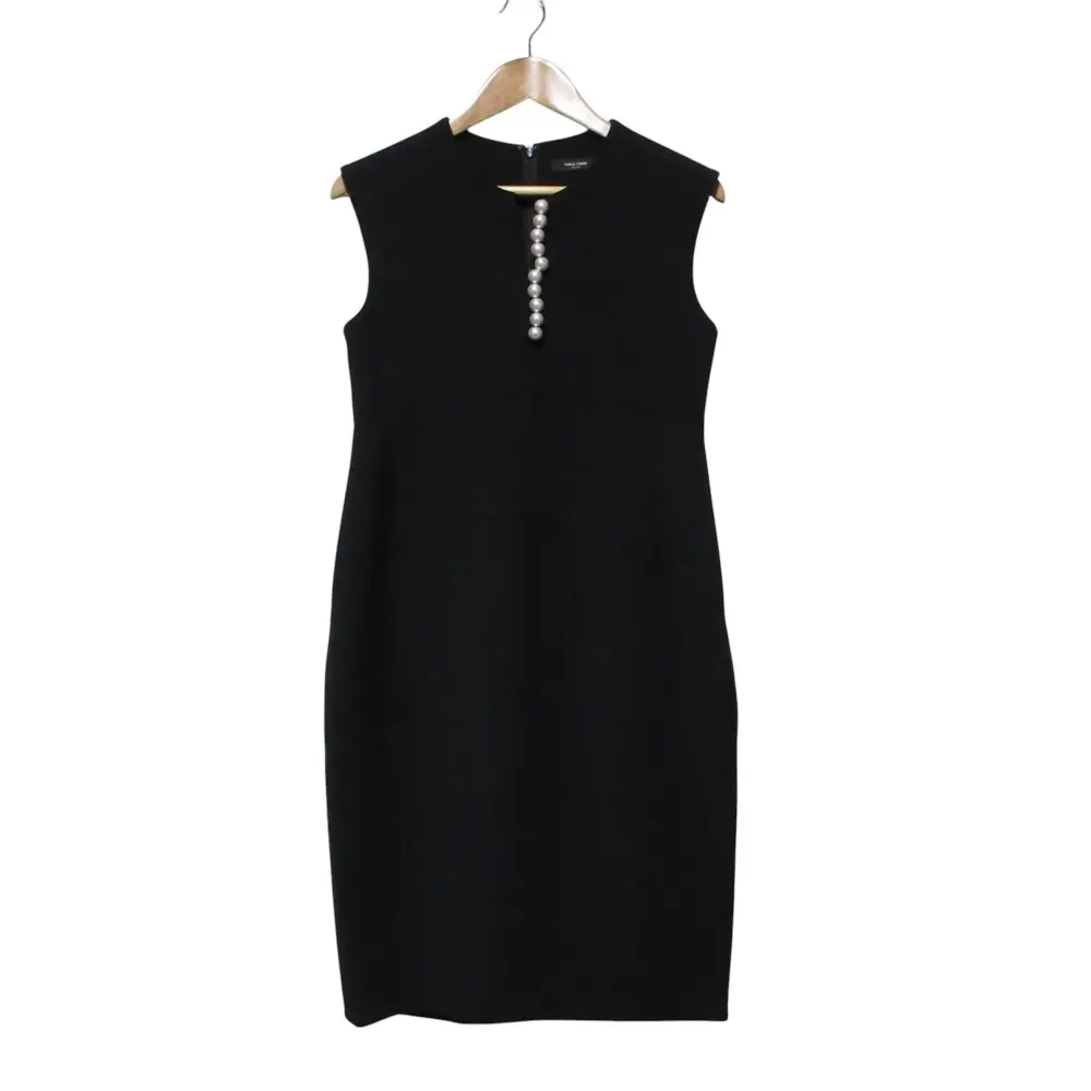 クリーニング済み YOKO CHAN ヨーコチャン フェイクパール装飾 ノースリーブ ワンピース YED-117-010 サイズ38 ブラック 