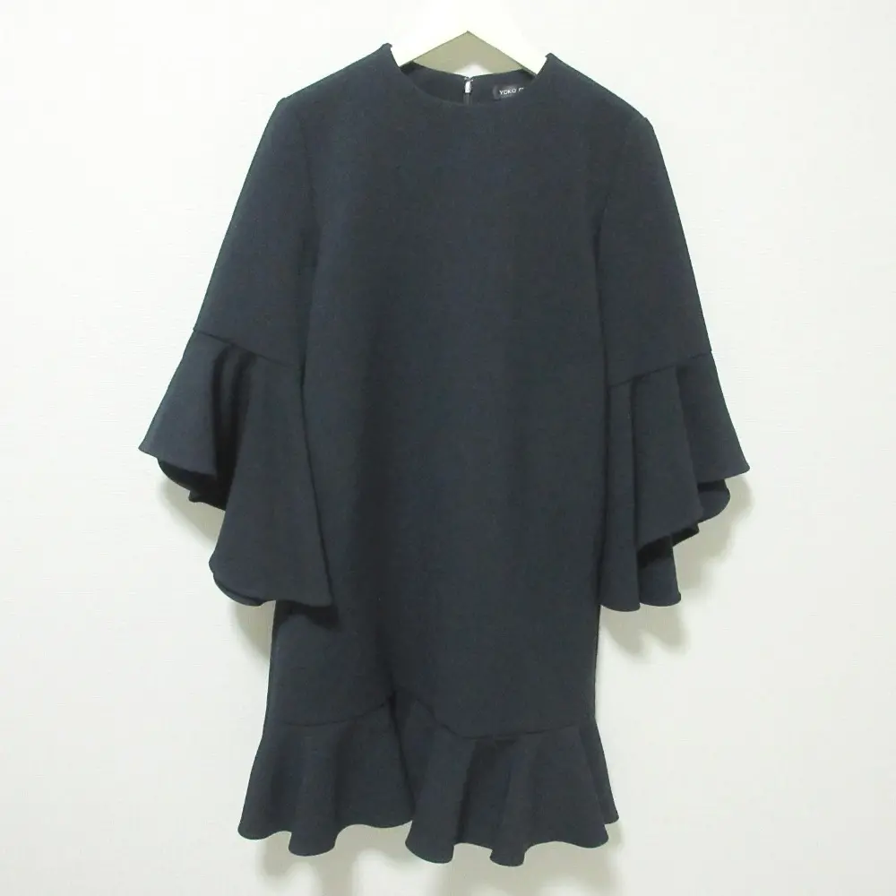 YOKO CHAN ヨーコチャン ストレッチ フレアスリーブ ミニワンピース ドレス 36 ネイビー