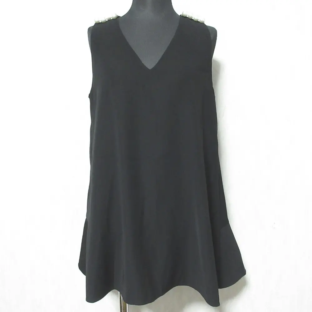 YOKO CHAN ヨーコチャン ショルダーパール Vネック ノースリーブ ペプラム チュニック ブラウス YCB-219-127 38 ブラック