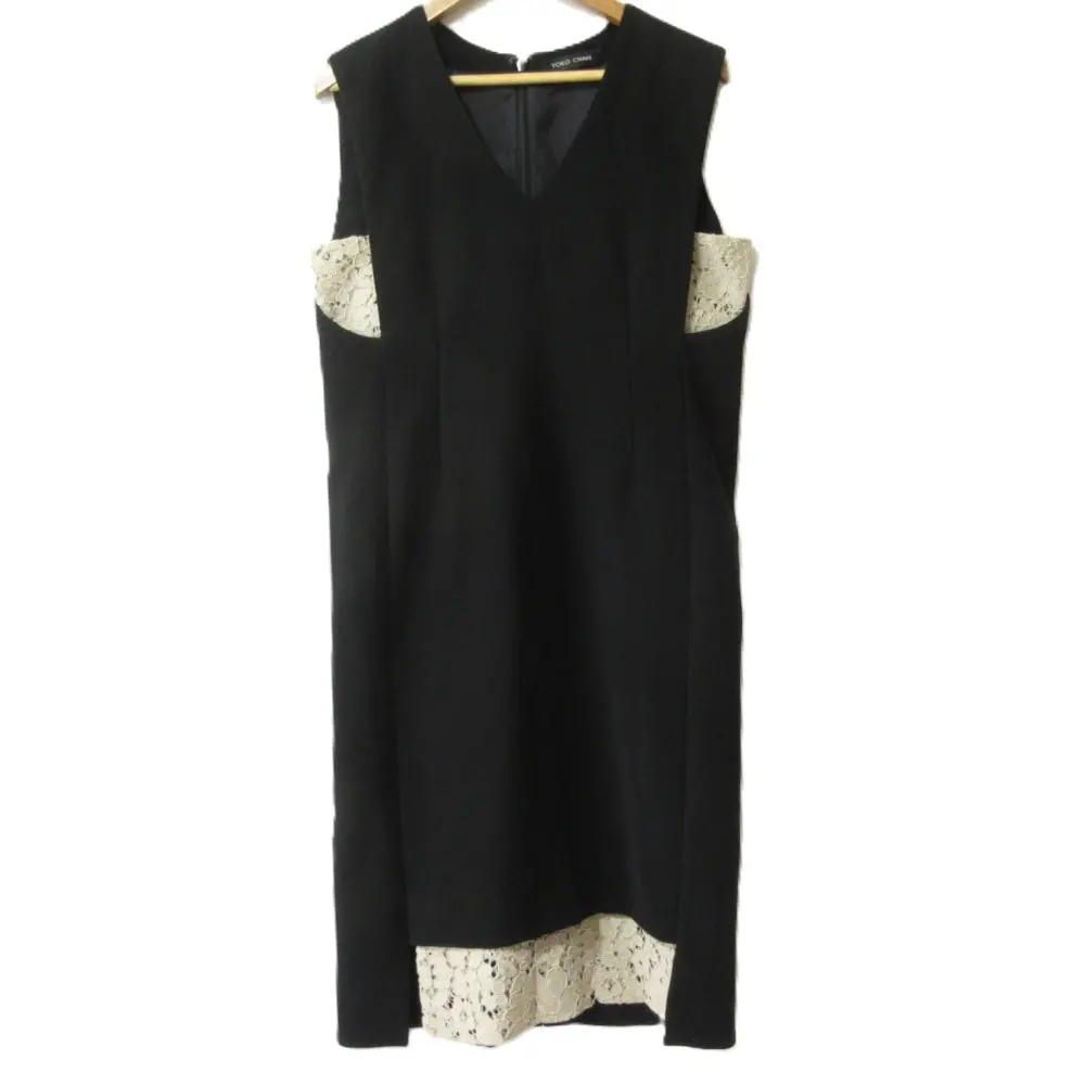 YOKO CHAN ヨーコチャン V-neck Hem Lace Dress Vネック ヘムレース 切替 ドレス ワンピース YCD-117-311 36 ブラック