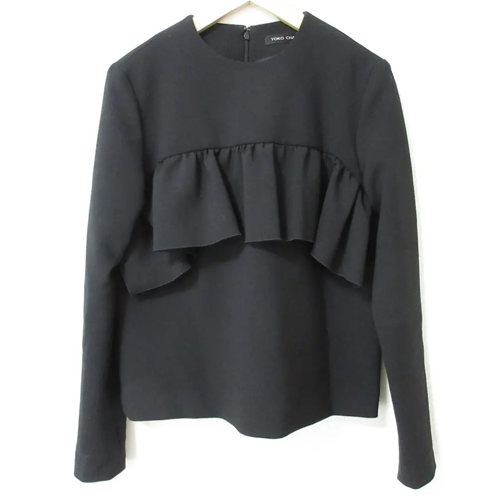 YOKO CHAN ヨーコチャン Front Gathered Blouse ストレッチ フロントギャザーブラウス 36 ブラック