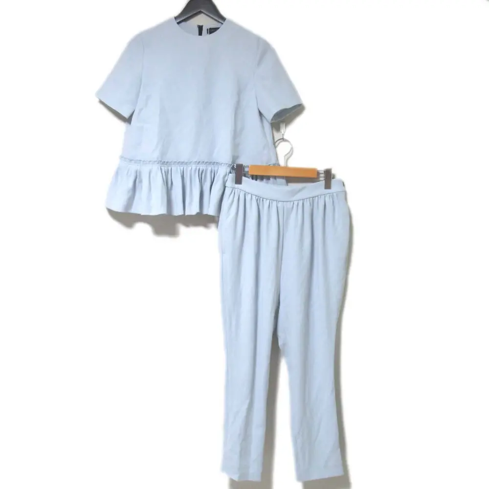 YOKO CHAN ヨーコチャン 半袖 ペプラムブラウス+テーパードパンツ セットアップ 36サイズ ライトブルー