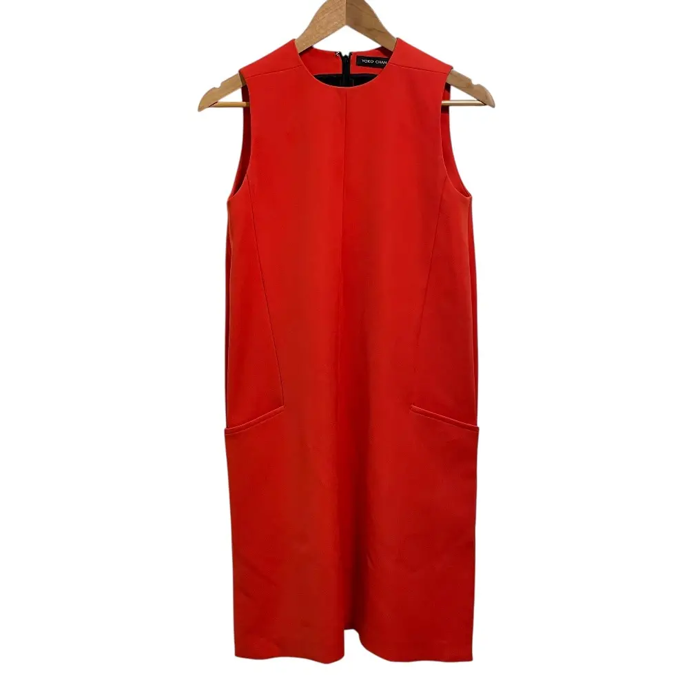 YOKO CHAN ヨーコチャン ひざ丈 ノースリーブ Iライン ワンピース ドレス 38 レッド