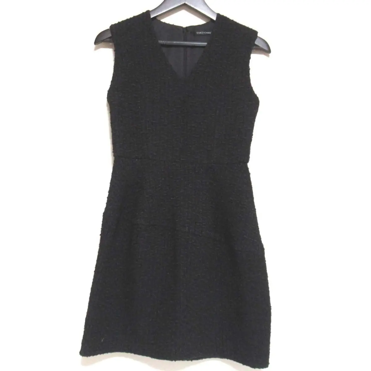 YOKO CHAN ヨーコチャン ひざ上丈 ノースリーブ Vネック ツイード ドレス ワンピース YCD-13FWC-076 36サイズ ブラック