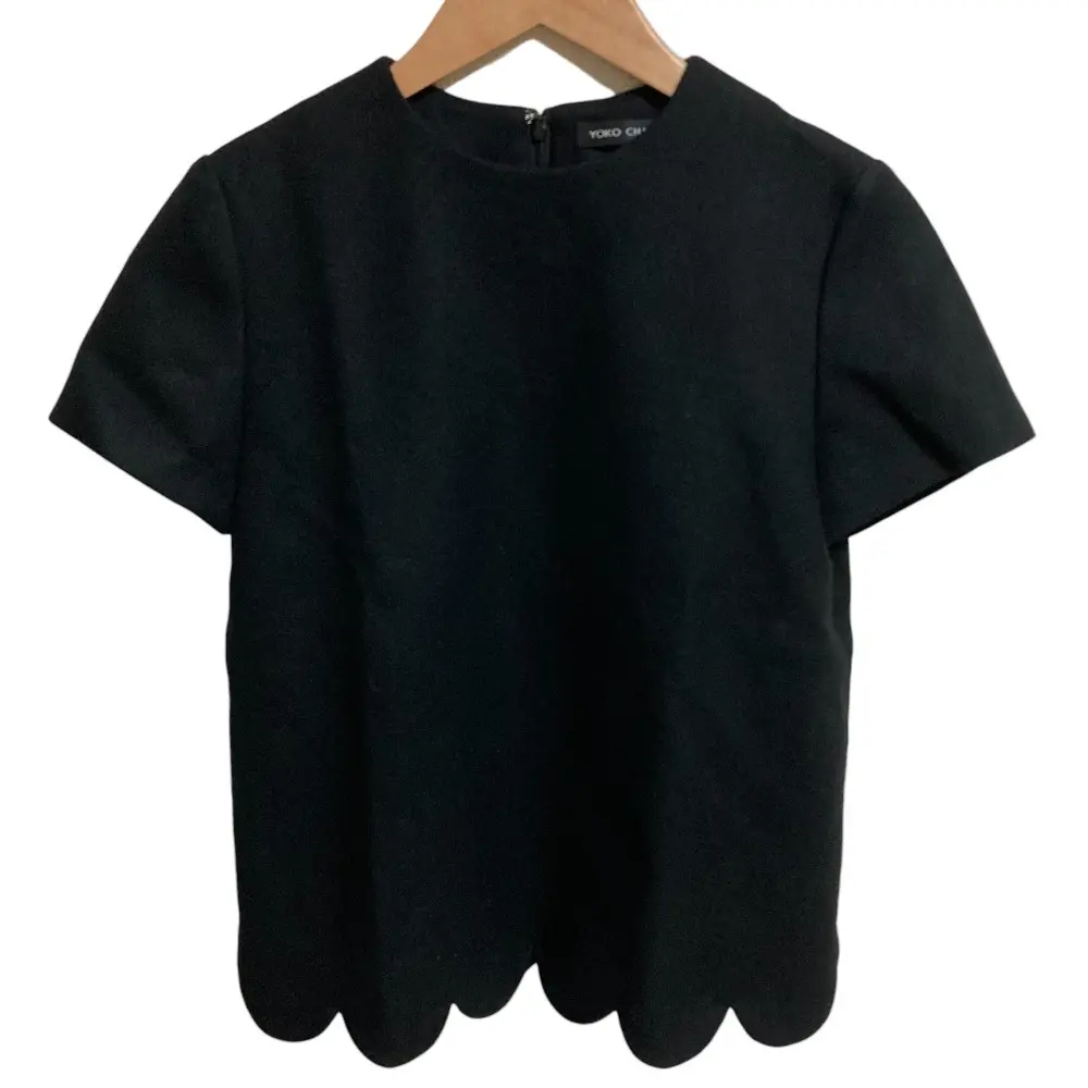 YOKO CHAN ヨーコチャン スカラップヘムプルオーバー ショートスリーブ ブラウス サイズ36 ブラック