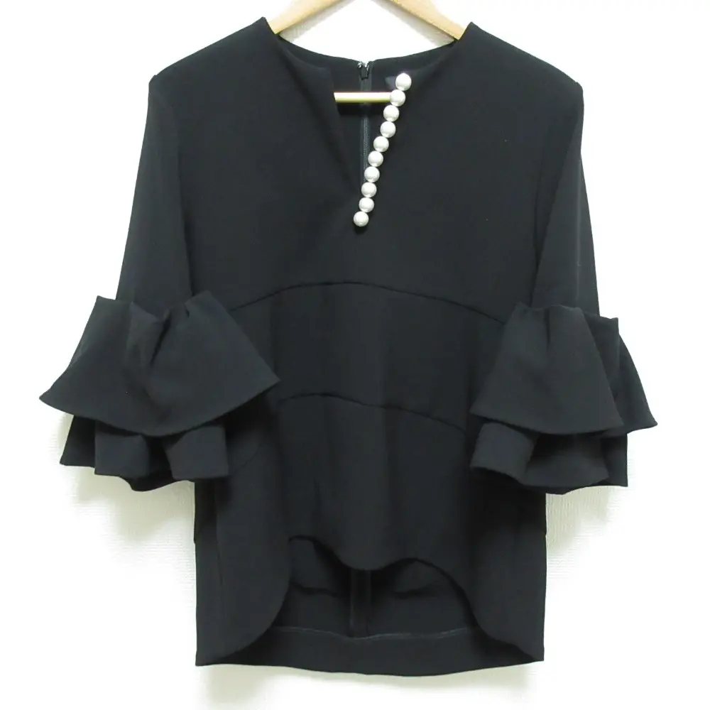 YOKO CHAN ヨーコチャン ティアードスリーブ フェイクパール ブラウス YCB-621-267 サイズ40 ブラック