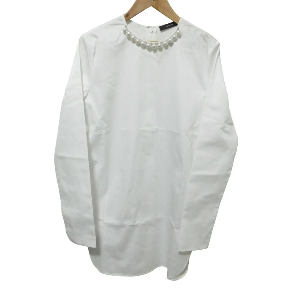 クリーニング済 23AW YOKO CHAN ヨーコチャン パールネック 長袖 ブラウス シャツ チュニック YCB-323398 サイズF ホワイト