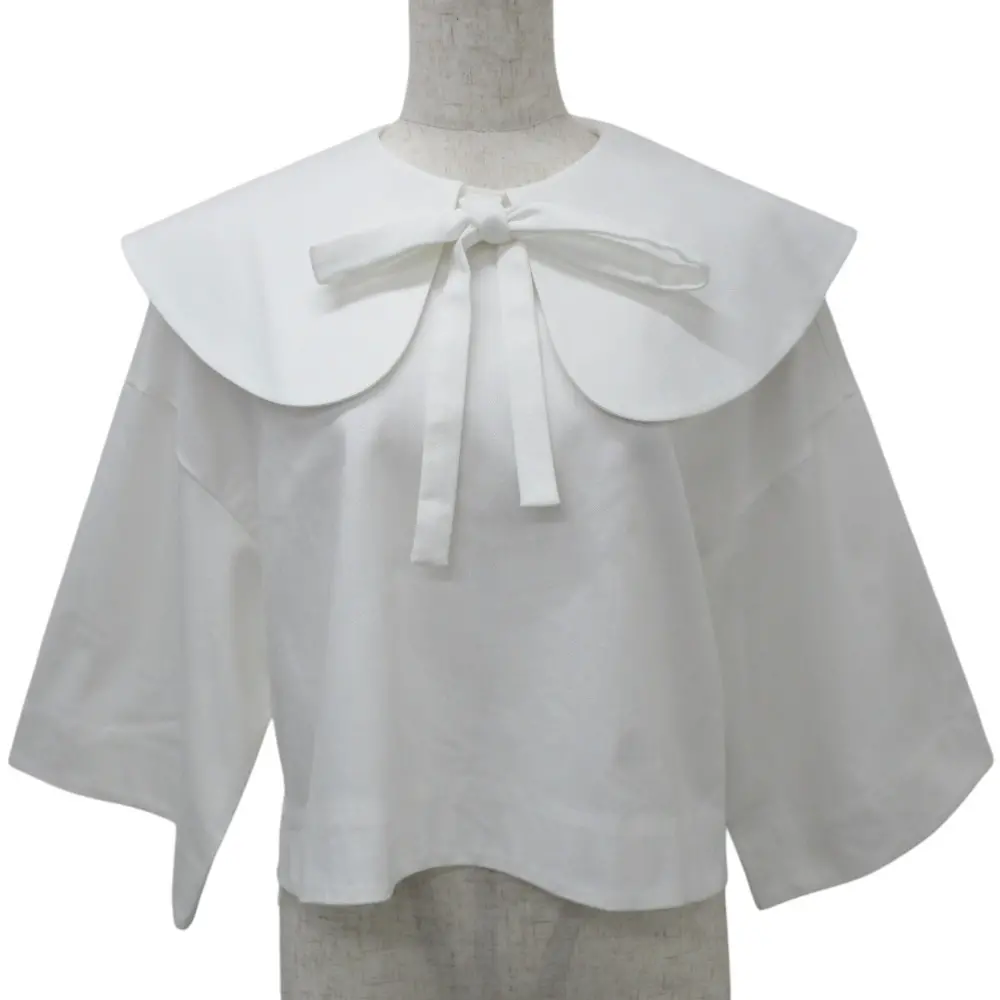 クリーニング済み 23SS yori ヨリ ビックカラー リボン ブラウス YR21-23015SP サイズF ホワイト