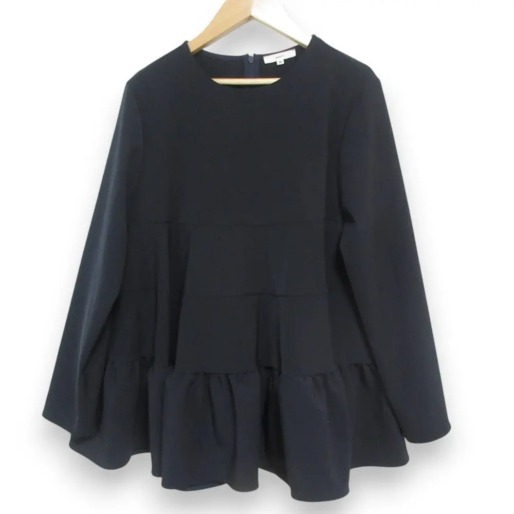 24SS yori ヨリ 長袖 ストレッチ セレモニーティアードブラウス YR21-24012SP サイズ38 ネイビー