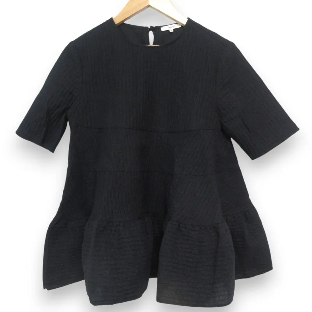 23SS yori ヨリ フクレティアード バックリボン 半袖 ブラウス カットソー YR21-23065SM サイズ36 ブラック