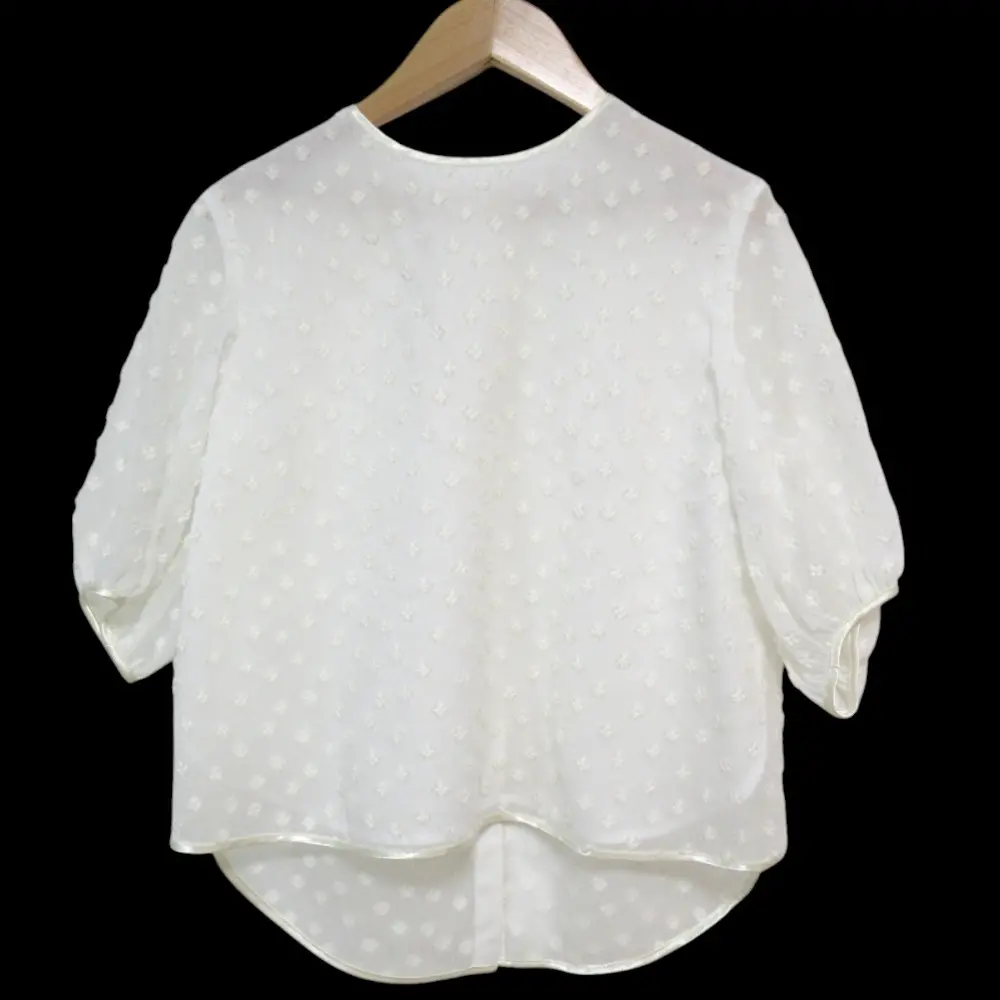 23SS shirocon yori シロコン ヨリ フローラバックリボンブラウス フラワー刺繍 ハーフスリーブ シアーブラウス 34 ホワイト