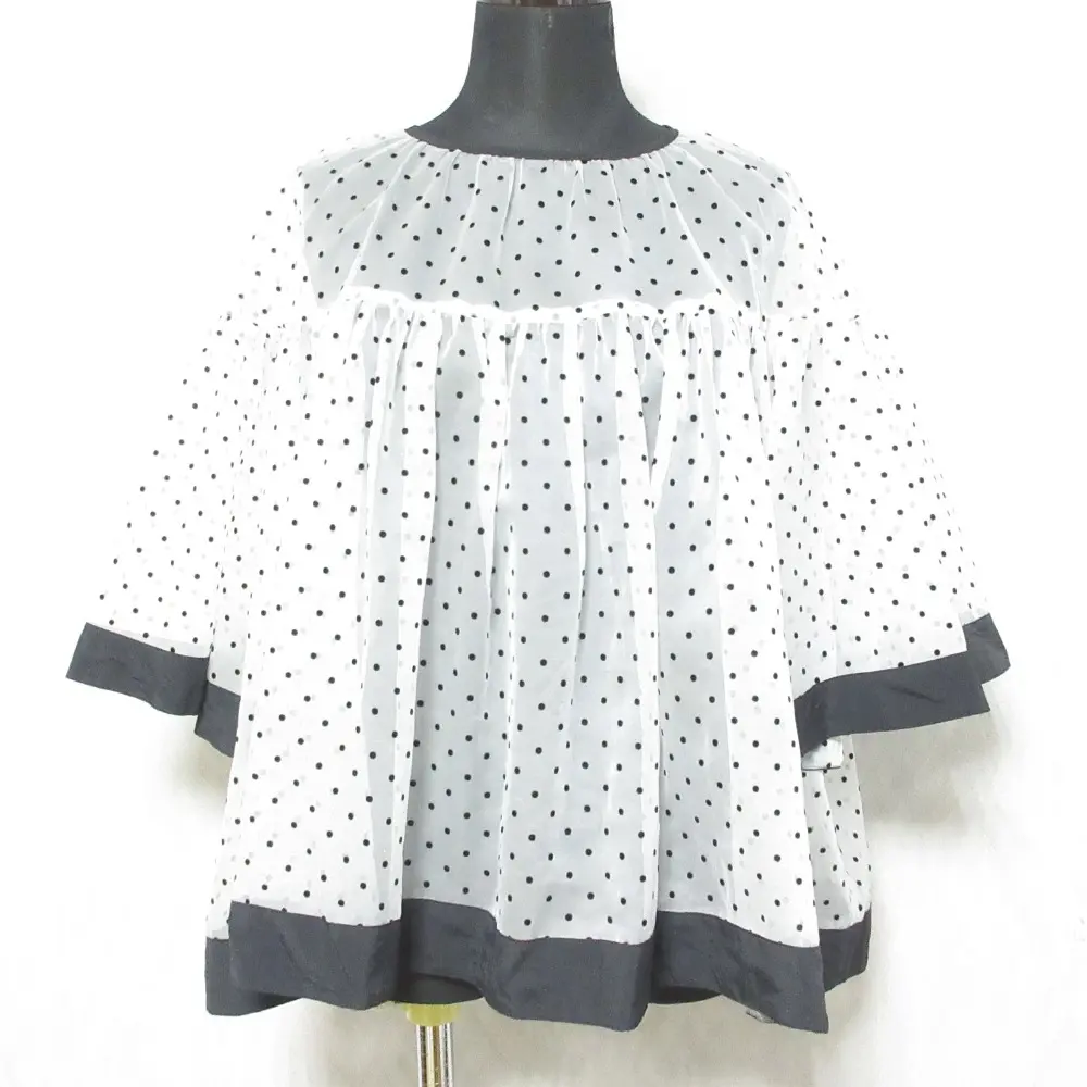 yori ヨリ ドットオーガンジーブラウス 五分袖 プルオーバー フレア シアーシャツ F ホワイト系