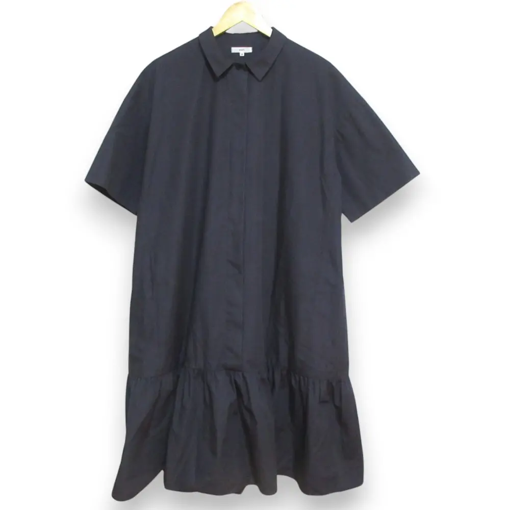 yori ヨリ 比翼ボタン 半袖 裾フレア ロング丈 シャツワンピース YR2024-024SP 38 ブラックグレー