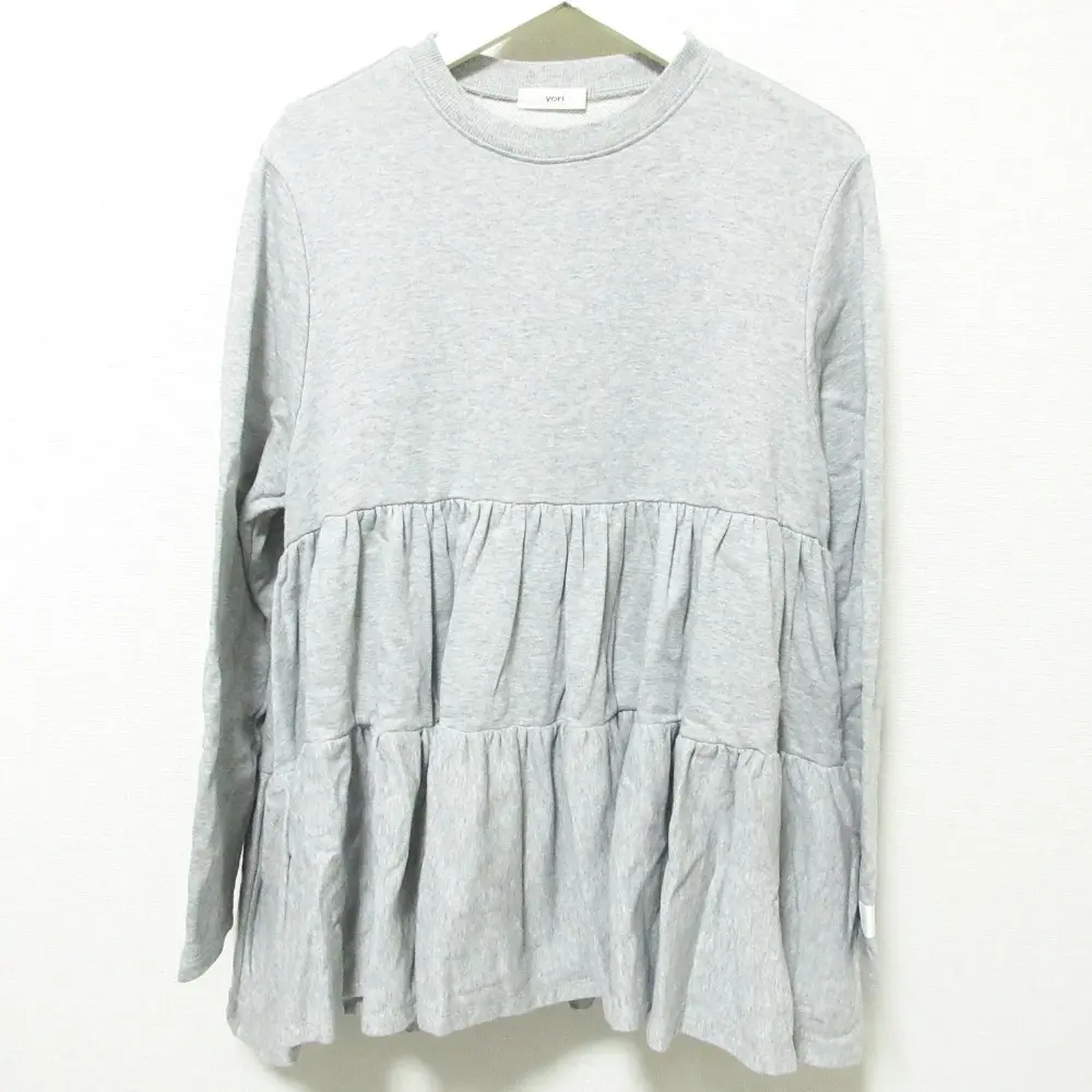 22AW yori ヨリ ミニ裏毛ティアードカットソー 長袖 クルーネック プルオーバー チュニック F ライトグレー