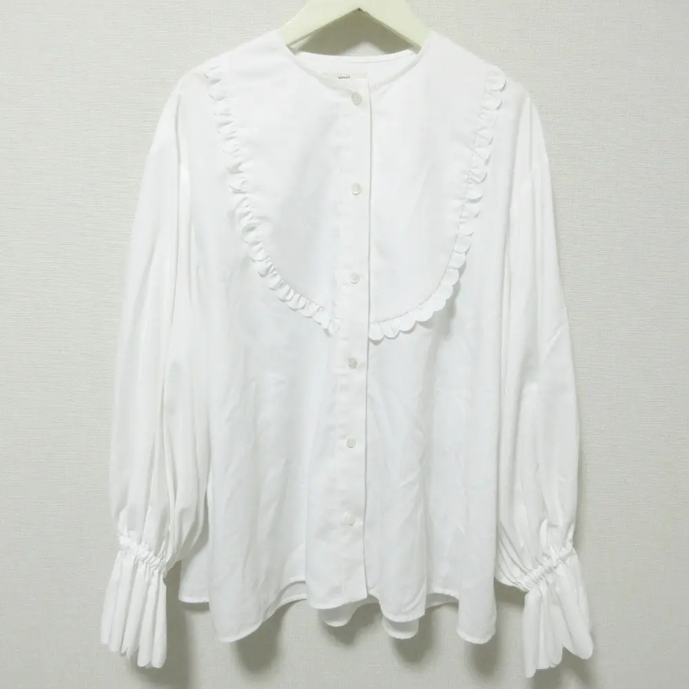 クリーニング済 22AW yori ヨリ 長袖 スカラップカットワークブラウス シャツ YR2221-106AW-3 F ホワイト