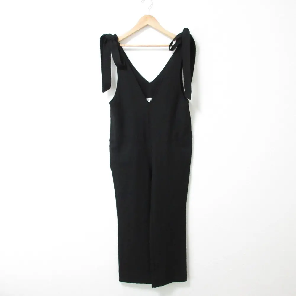 22AW yori ヨリ ソフト裏起毛リボンサロペット ストレッチ Vネック オールインワン パンツ YR2224-126AW 34 ブラック