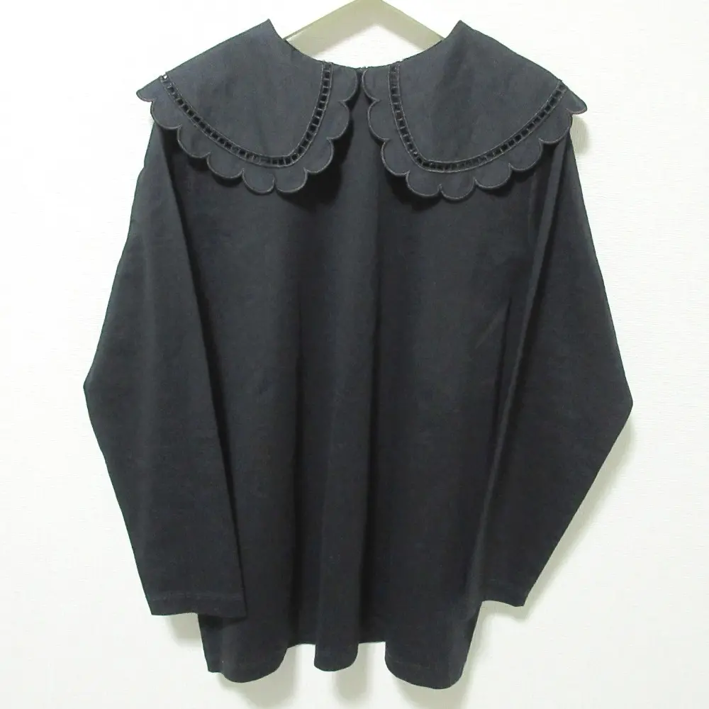 22AW yori ヨリ スカラップカラーロンTee 長袖 プルオーバー カットソー Tシャツ YR2211-137AW F ブラック