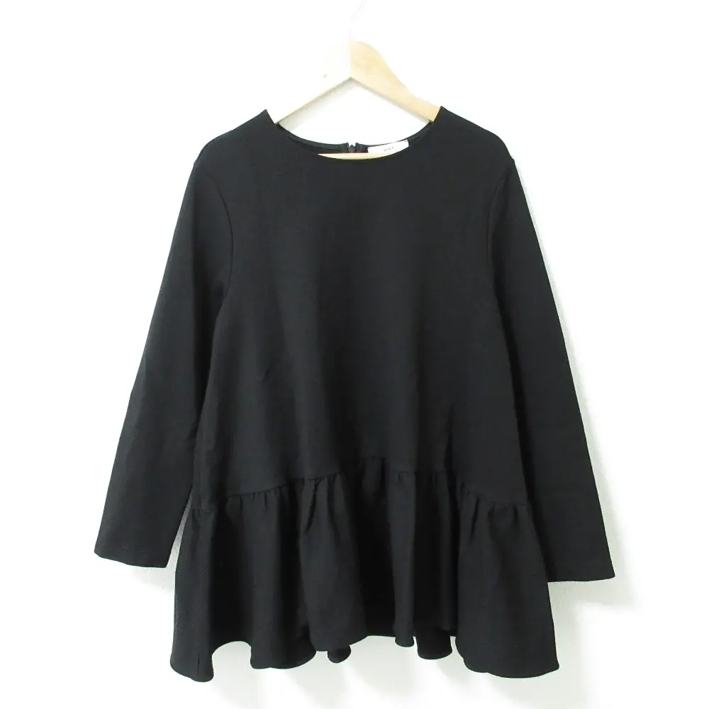 21AW yori ヨリ ぬくぬくヘムフリルブラウス 長袖 クルーネック フレア プルオーバー カットソー YR2121-115AW 36 ブラック