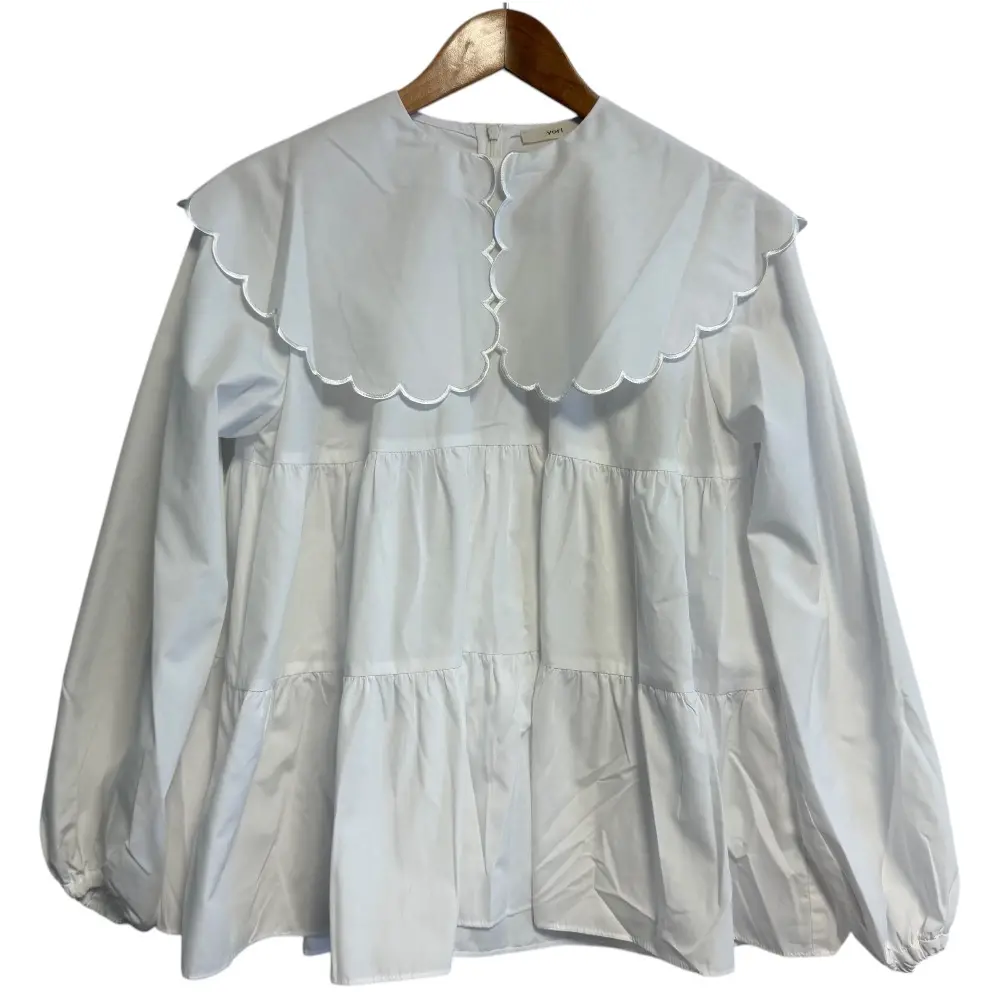 23AW yori ヨリ 長袖 スカラップカラー プルオーバー ブラウス シャツ F ホワイト