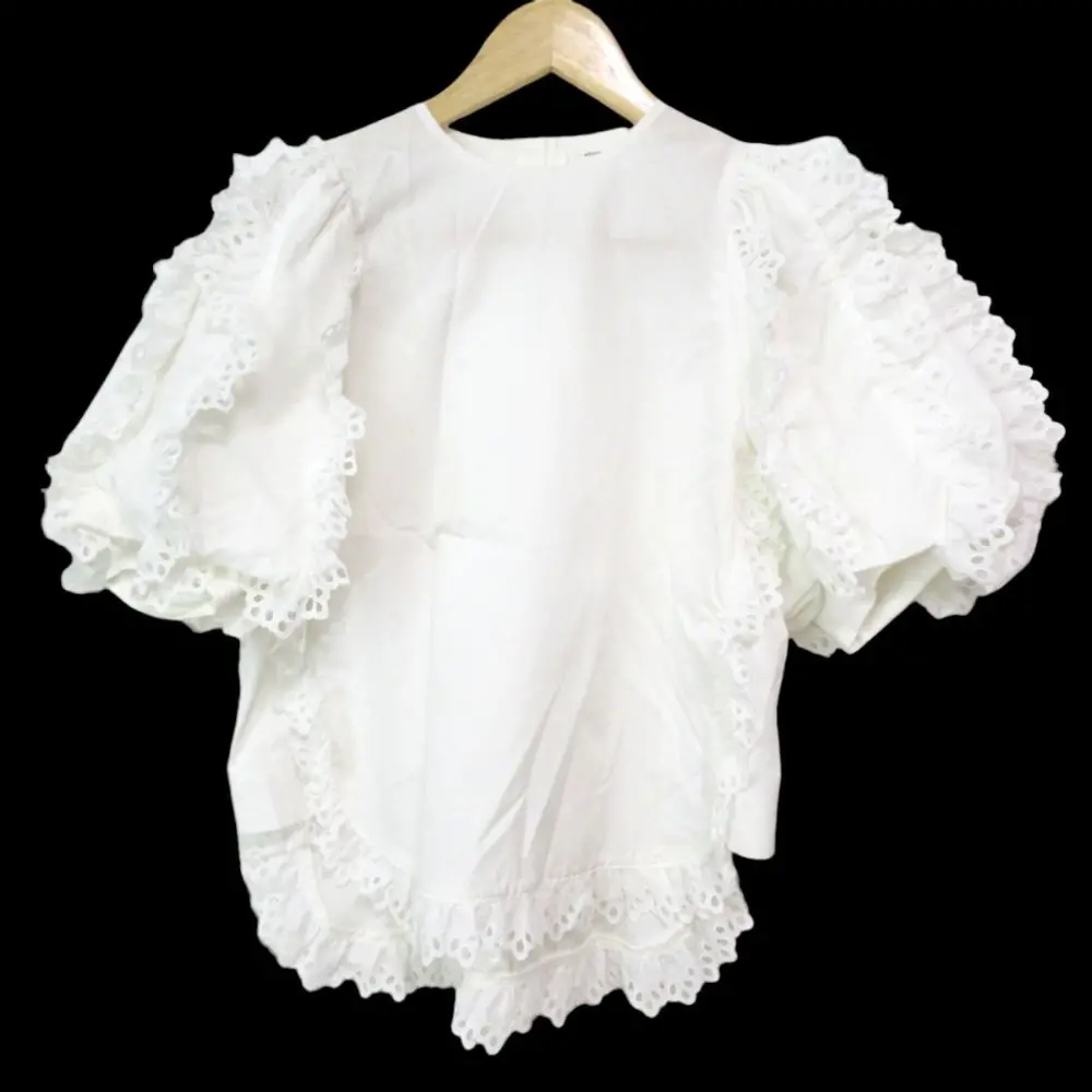 21SS yori shirocon ヨリ シロコン アネモネ ハーフスリーブ レースブラウス プルオーバーシャツ サイズ34 ホワイト