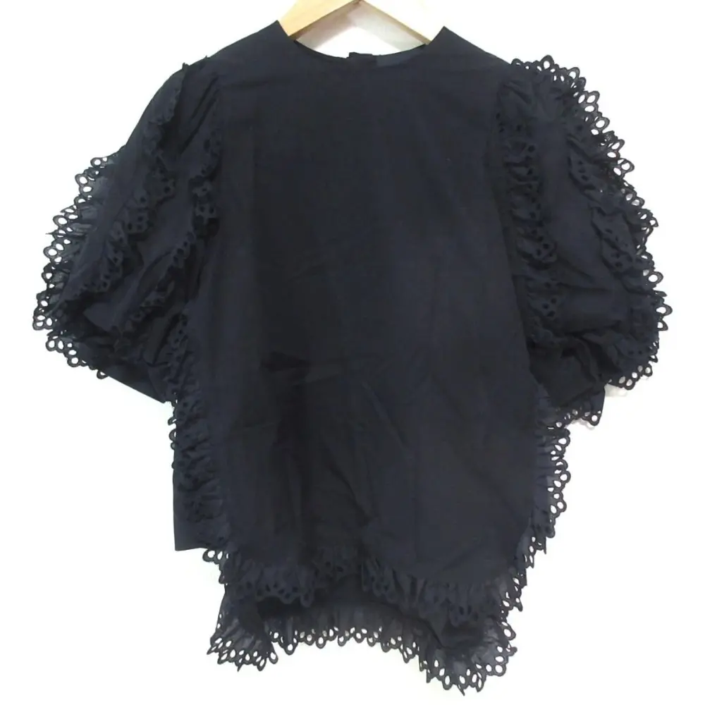 21SS yori shirocon ヨリ シロコン アネモネ レース装飾 ハーフスリーブ プルオーバー ブラウス シャツ サイズ34 ネイビー