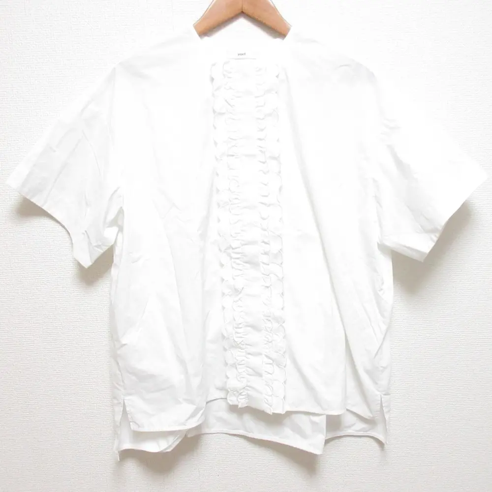 22SS yori ヨリ スカラップ刺繍サマーシャツ ショートスリーブ 半袖 ブラウス YR2221-064SM サイズ36 ホワイト