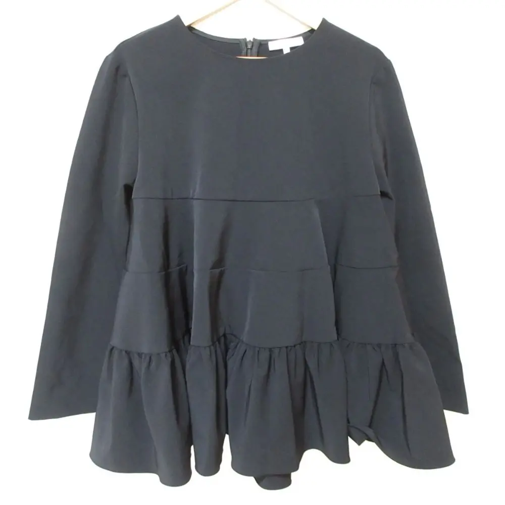 23SS yori ヨリ ティアードストレッチブラウス 長袖 プルオーバー シャツ カットソー YR21-23048SP 36 ブラック