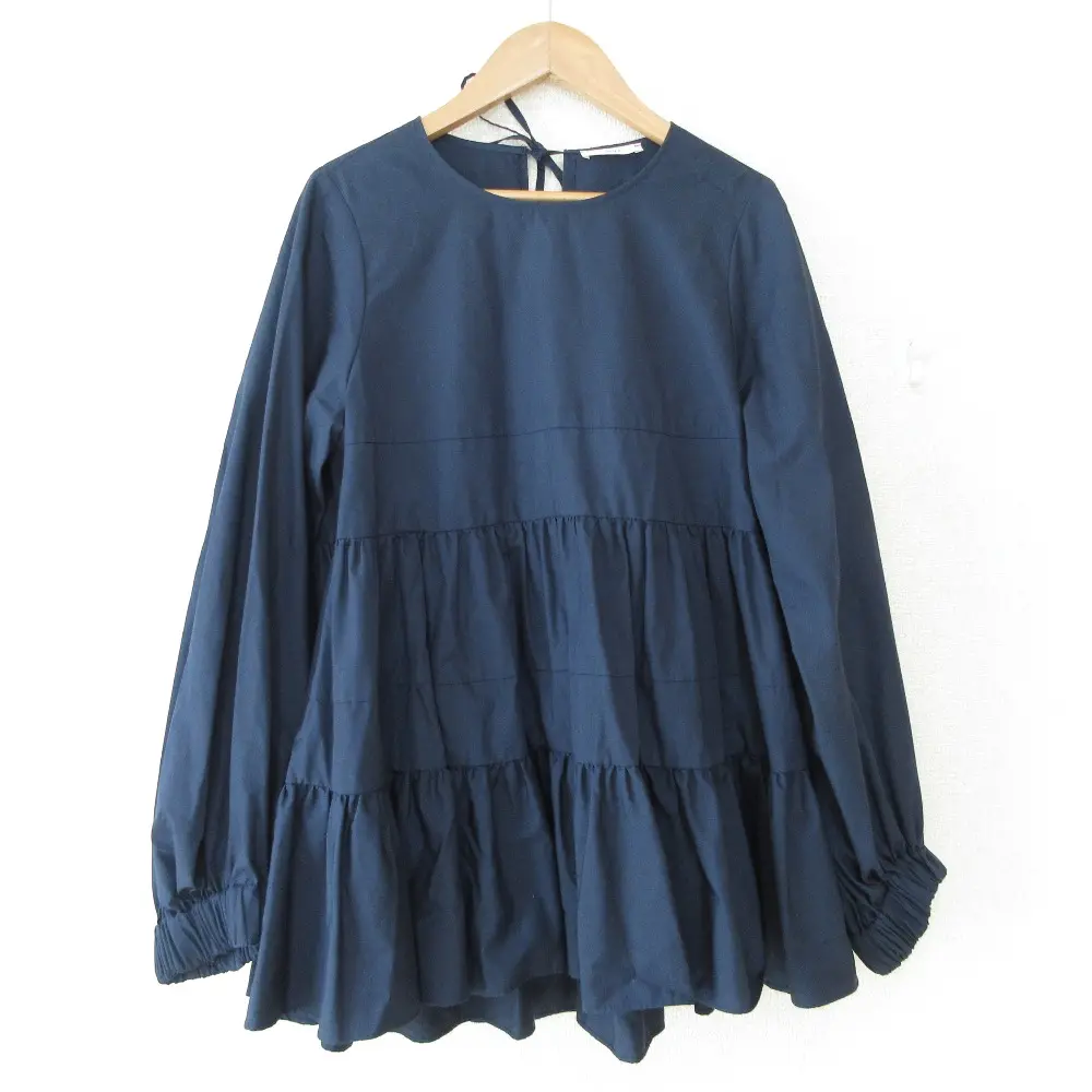 22SS yori ヨリ ティアードロングブラウス 長袖 フレア プルオーバー チュニック YR2221-009SP F ネイビー