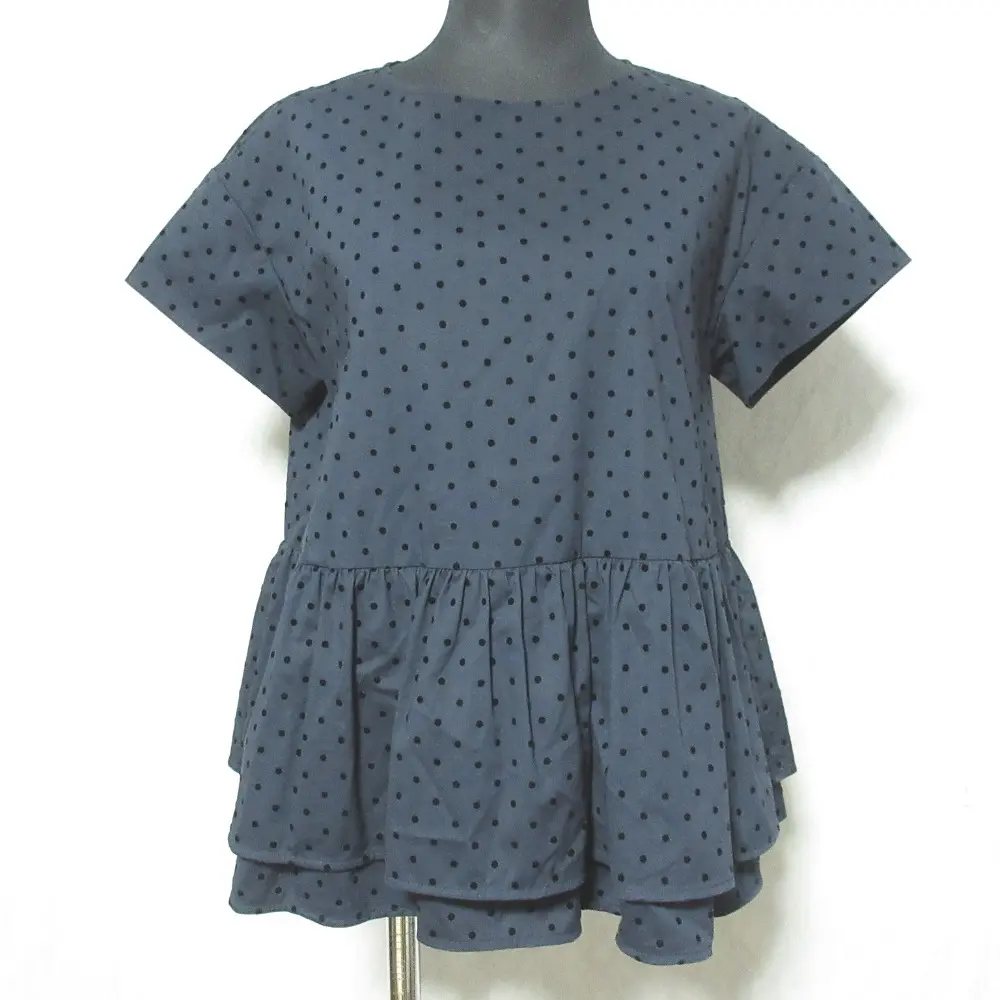 yori ヨリ フロッキードットプリント ペプラムブラウス ティアードカットソー YR1921-057SM 36 ネイビー