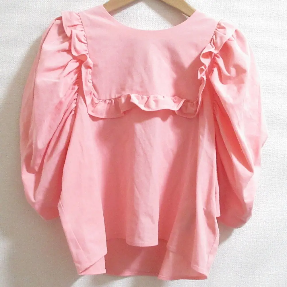 23SS yori ヨリ ミニパフブラウス バックリボン フリル 五分袖 半袖 プルオーバー YR21-23061SM サイズ38 ピンク