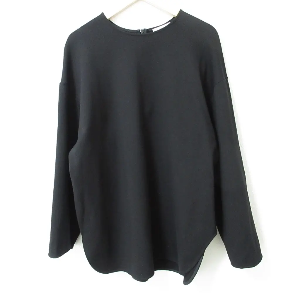 22AW yori ヨリ ぬくぬくTeeブラウス ストレッチ 長袖 裏起毛 オーバーサイズ カットソー プルオーバー YR2211-139AW F ブラック
