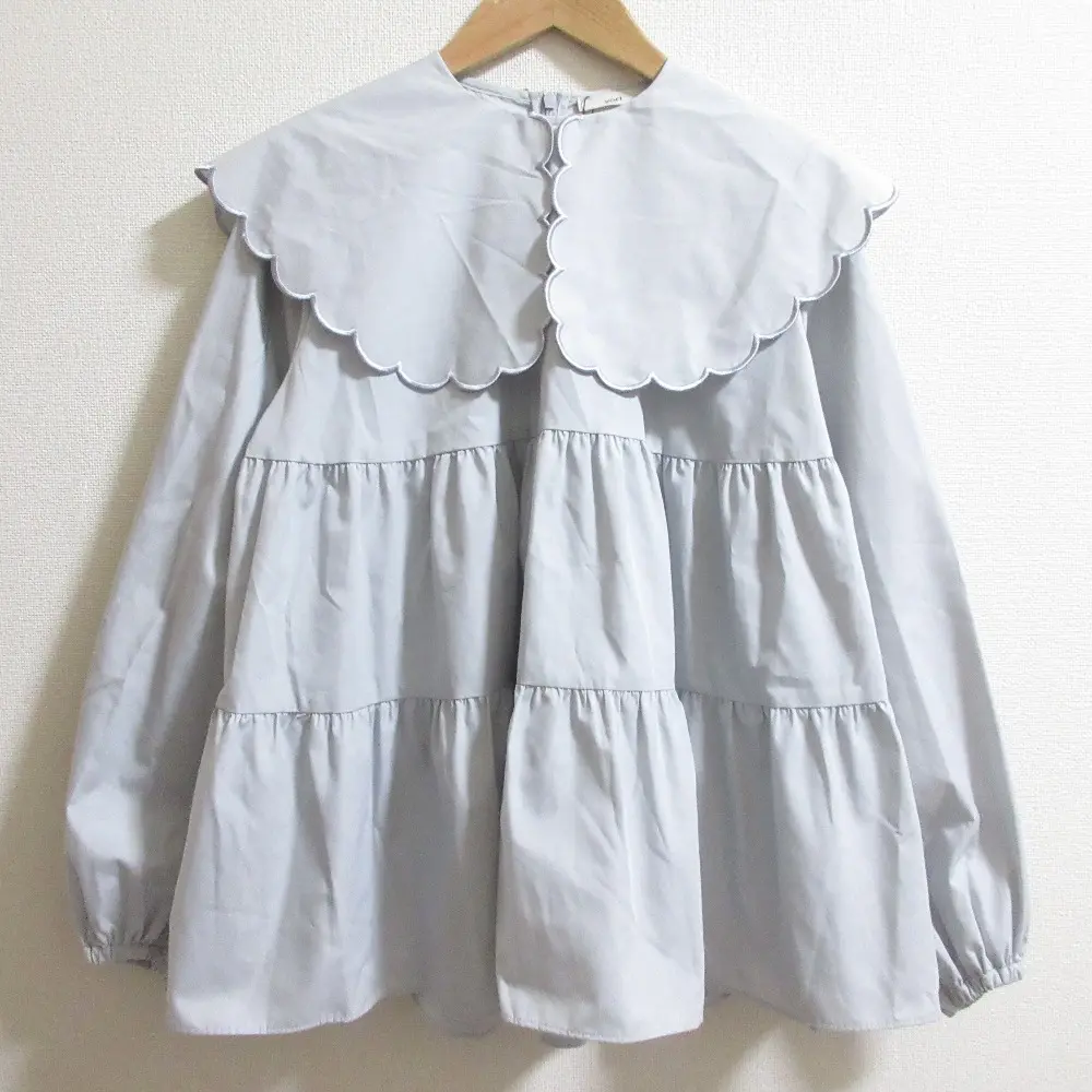 yori ヨリ 23AW 長袖 スカラップロングスリーブブラウス YR21-23100AW サイズF ライトグレー