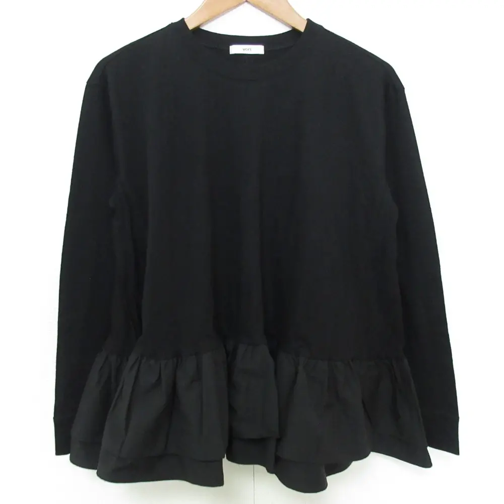 22SS yori ヨリ ロングスリーブペプラムカットソー サイズF ブラック